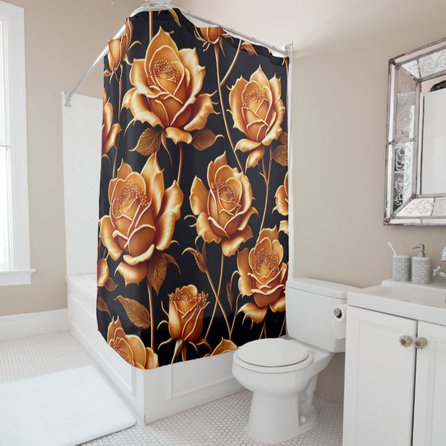 Trendy Luxury Boho Gold Rose Collection Shower Curtain (In Situ)
