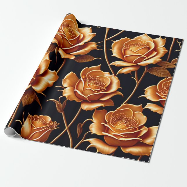 Trendy Luxury Boho Gold Rose Collection Wrapping Paper (Unrolled)