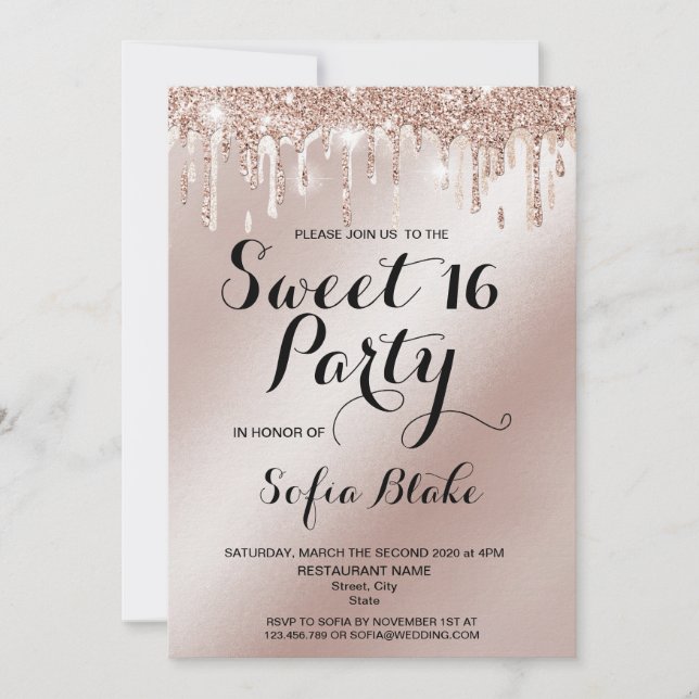 Trendy Luxury Dripping Gold Foil Calligraphy Invitation (Front)