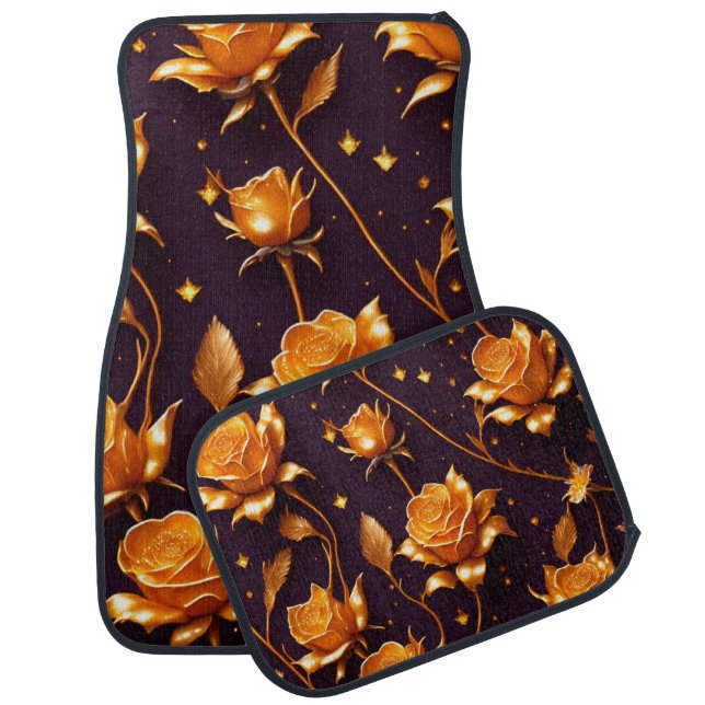 Trendy Luxury Gold Boho Rose Collection Car Floor Mat (Set)