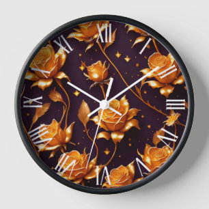 Trendy Luxury Gold Boho Rose Collection Clock