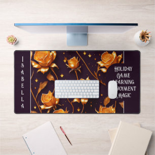 Trendy Luxury Gold Boho Rose Collection Desk Mat