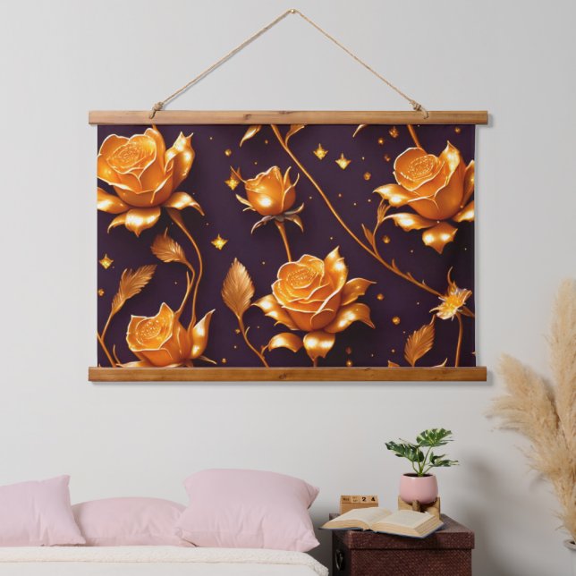 Trendy Luxury Gold Boho Rose Collection Hanging Tapestry (Bedroom)