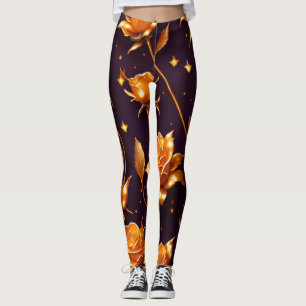 Trendy Luxury Gold Boho Rose Collection Leggings