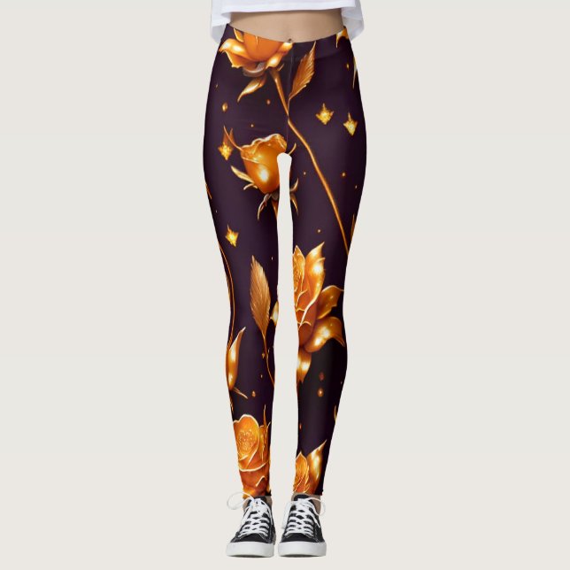 Trendy Luxury Gold Boho Rose Collection Leggings (Front)