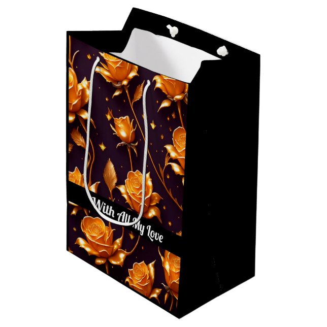Trendy Luxury Gold Boho Rose Collection Medium Gift Bag (Front Angled)