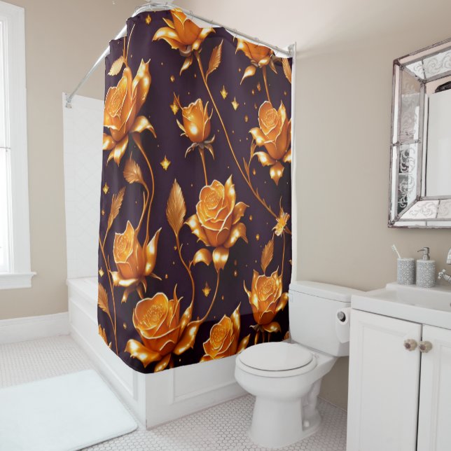 Trendy Luxury Gold Boho Rose Collection Shower Curtain (In Situ)