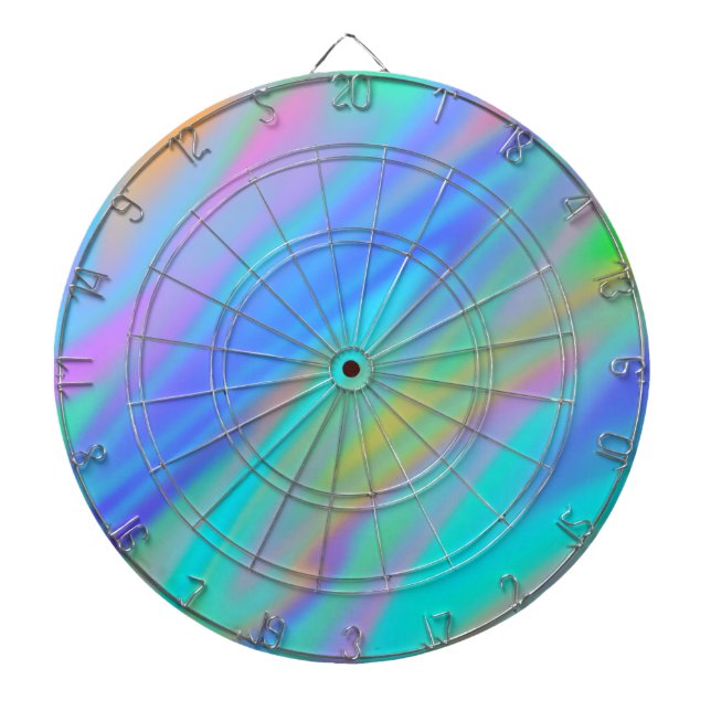 Trendy luxury green blue purple faux holographic dart board (Front)