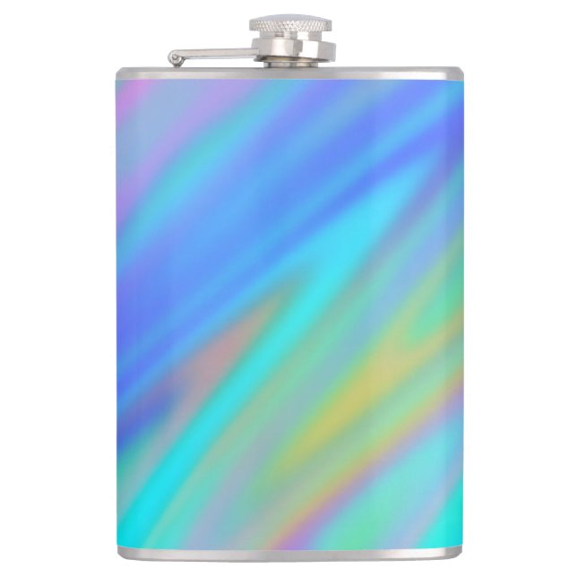 Trendy luxury green blue purple faux holographic flask (Front)