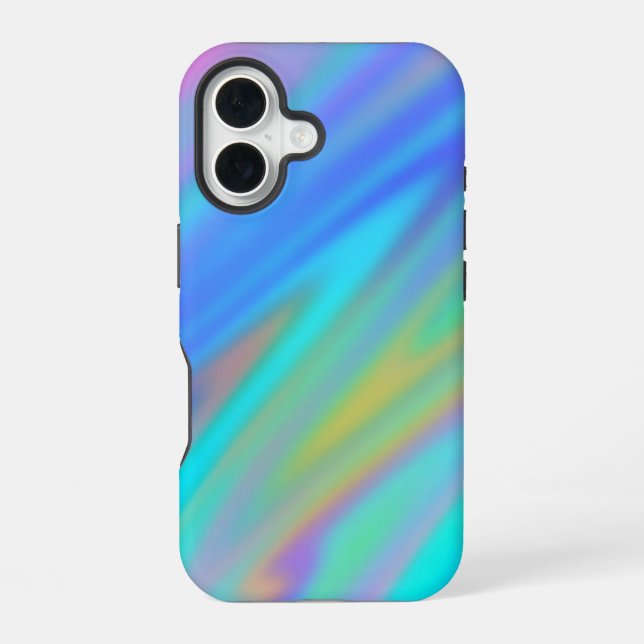 Trendy luxury green blue purple faux holographic iPhone case (Back)