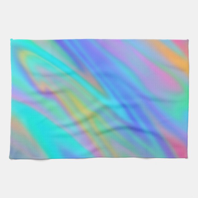 Trendy luxury green blue purple faux holographic kitchen towel (Horizontal)