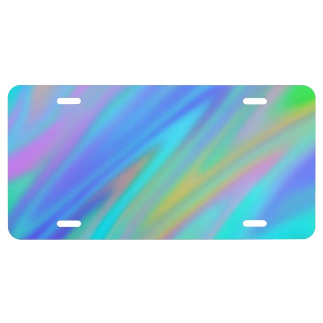 Trendy luxury green blue purple faux holographic license plate (Front)