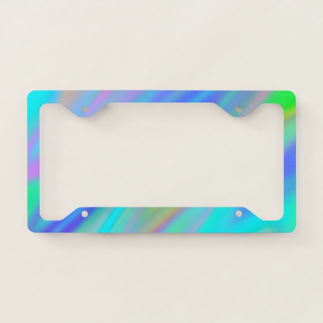 Trendy luxury green blue purple faux holographic license plate frame (Front)