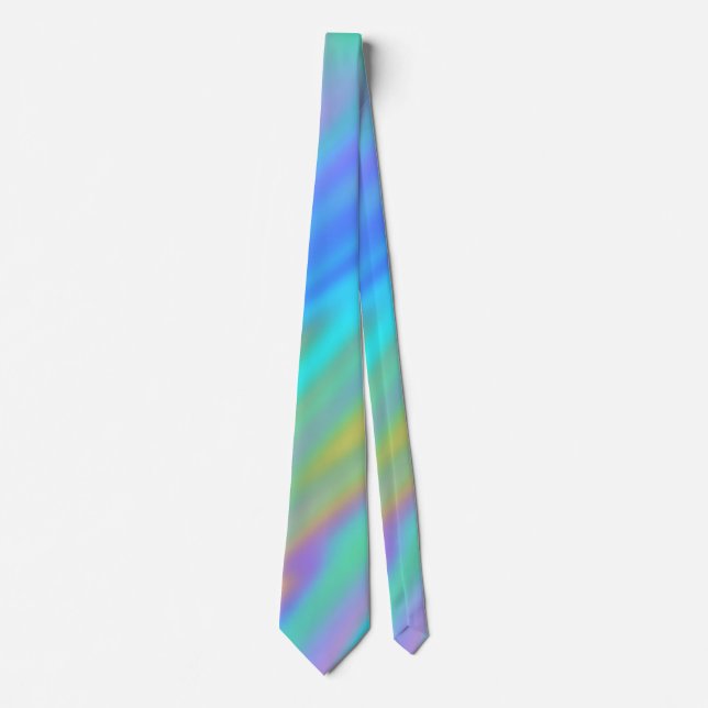 Trendy luxury green blue purple faux holographic neck tie (Front)
