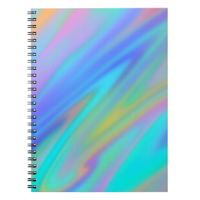 Trendy luxury green blue purple faux holographic notebook (Front)