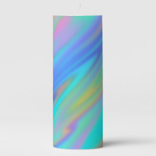 Trendy luxury green blue purple faux holographic pillar candle