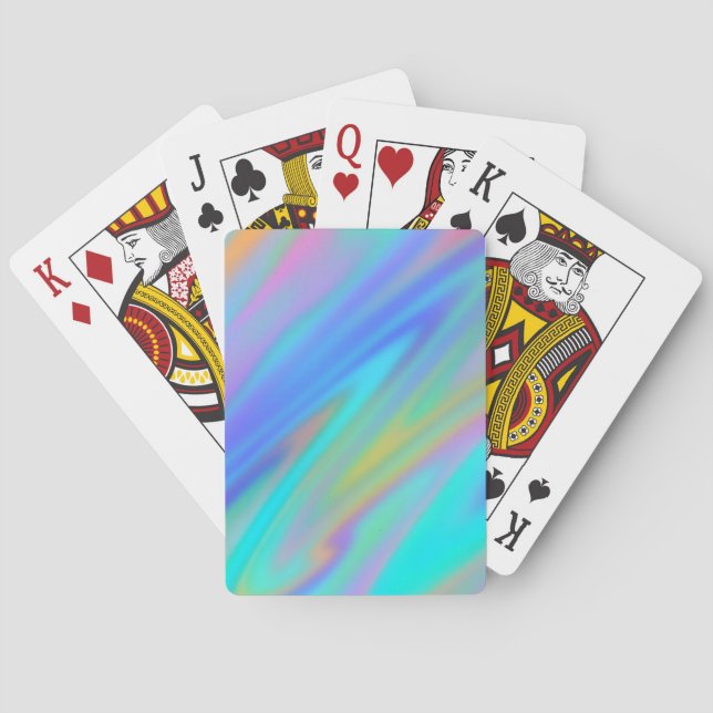 Trendy luxury green blue purple faux holographic poker cards (Back)