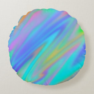 Trendy luxury green blue purple faux holographic round pillow