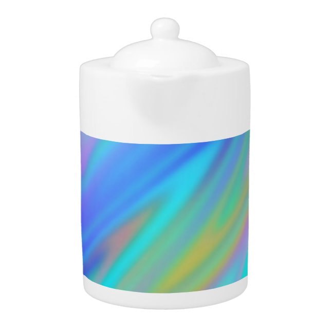 Trendy luxury green blue purple faux holographic teapot (Front)