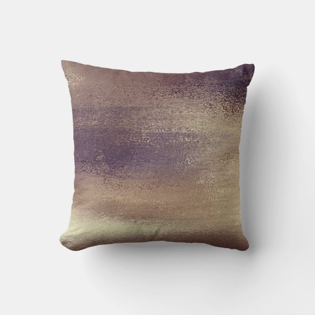 Trendy Luxury Metallic Purple Bronze Foil Throw Pillow (Front)