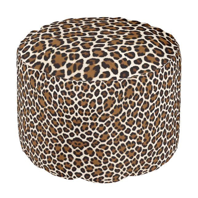 Trendy Luxury White Leopard Elegant Collection Pouf (Angled Front)
