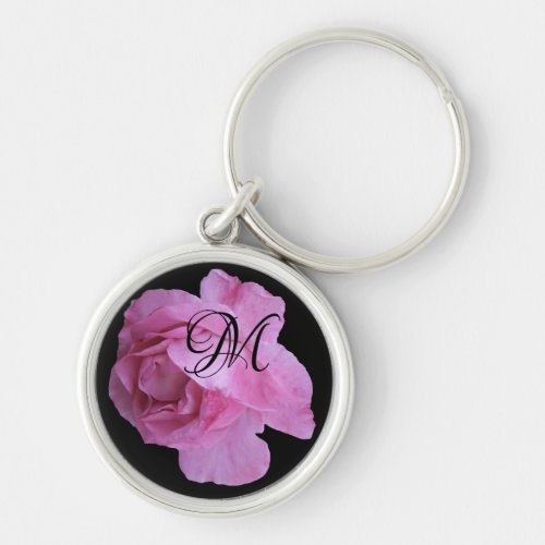 Trendy M monogram pink rose boho customizable cool Keychain