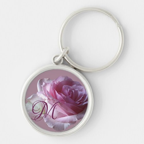Trendy M monogram pink rose flowers custom boho  Keychain