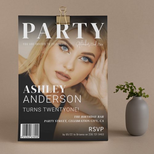 Trendy Magazine Cover  Birthday Party Invitation