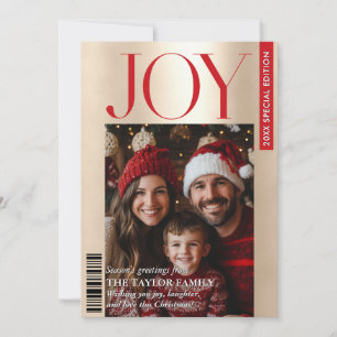 Trendy Magazine Cover Family Photo Christmas Joy Invitation
