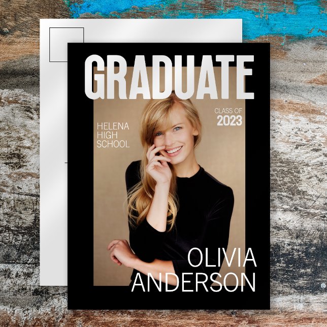 Trendy Magazine Cover Graduation Announcement Postcard (Creator Uploaded)