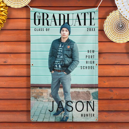 Trendy Magazine Cover Inspired Boy Graduation Banner