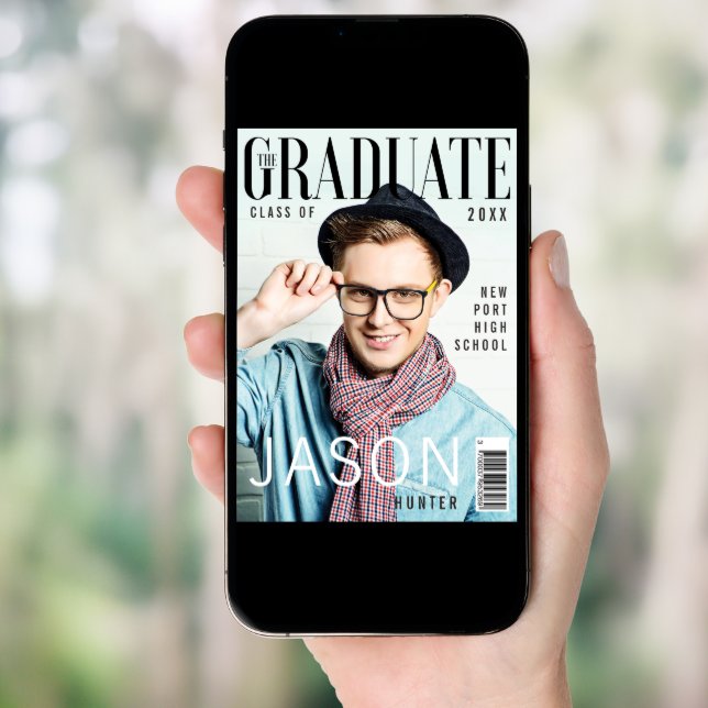 Trendy Magazine Cover Inspired Grad Invitation (Front Digital)