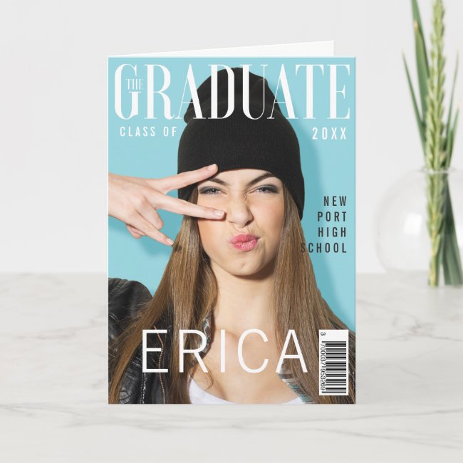 Trendy Magazine Cover Inspired Graduation Card