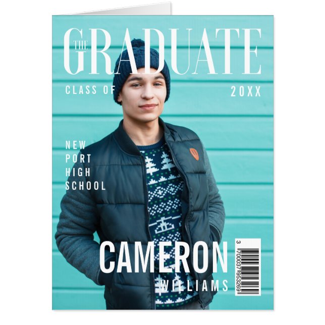 Trendy Magazine Cover Inspired Graduation Card (Front)