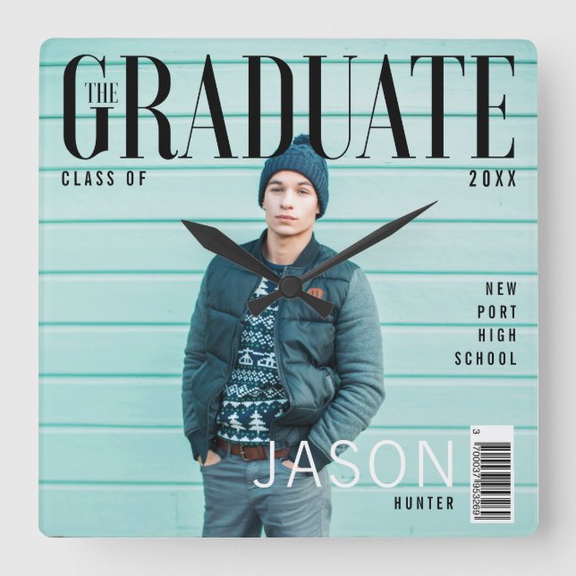 Trendy Magazine Cover Inspired Graduation Square Wall Clock (Front)