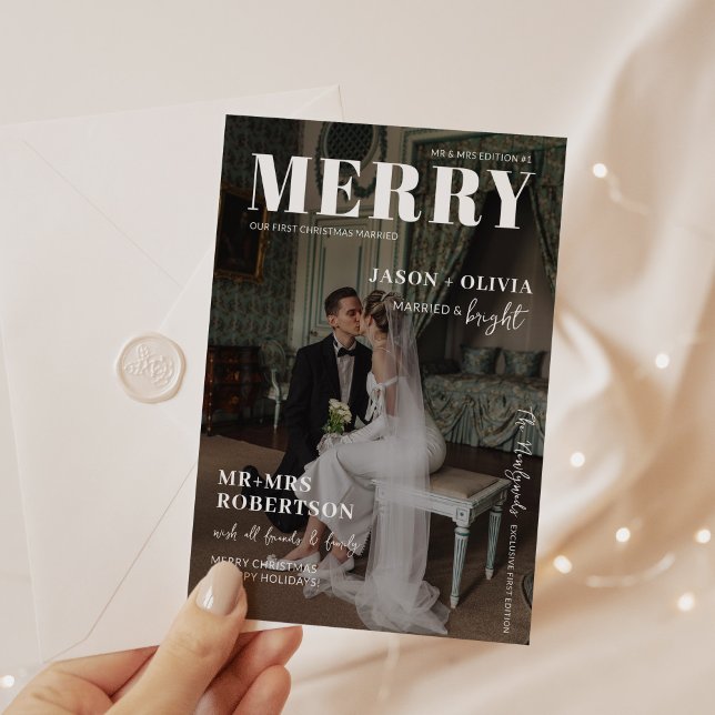 Trendy Magazine Cover Married Christmas Holiday Card (Creator Uploaded)