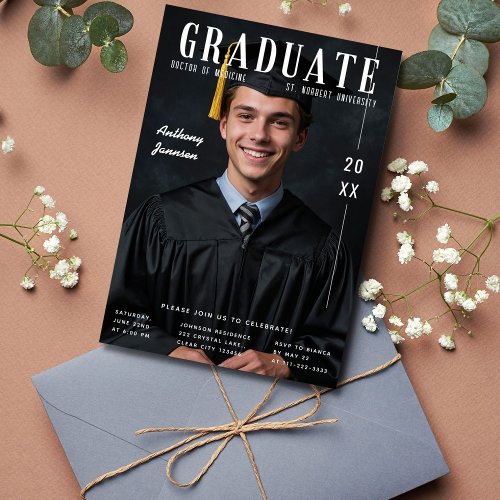 Trendy Magazine Cover Photo Graduation Invitation