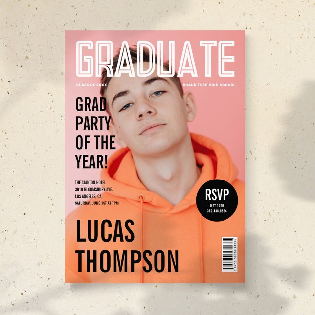 Trendy Magazine Cover Photo Graduation Party Invitation (Creator Uploaded)