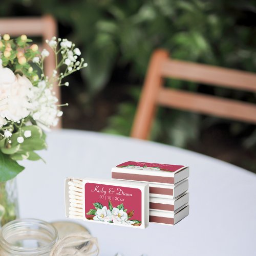 Trendy Magenta and Magnolia Bouquet Wedding Matchboxes