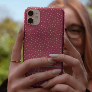 Trendy Magenta & Gold Confetti Dots Personalized  Case-Mate iPhone 14 Pro Case