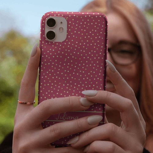 Trendy Magenta  Gold Confetti Dots Personalized  Case_Mate iPhone 14 Pro Case