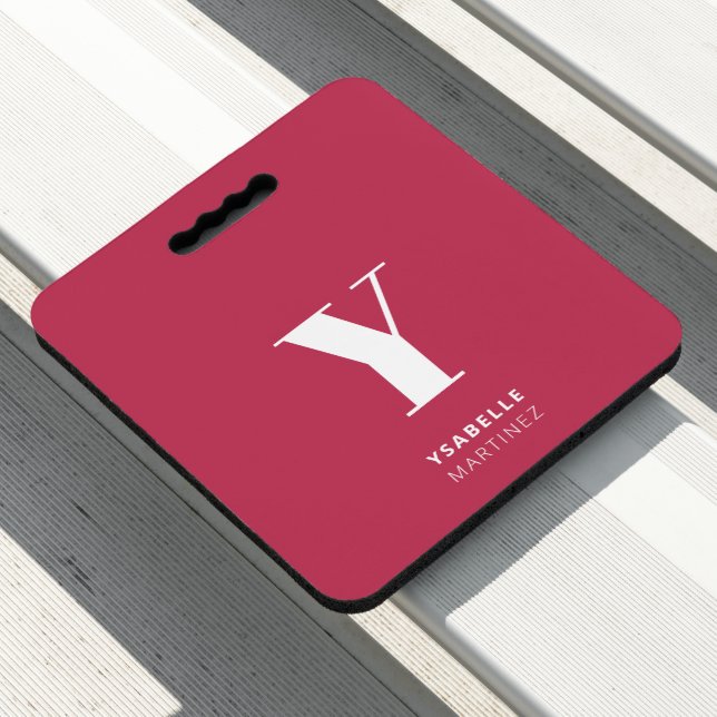 Trendy Magenta Initial Monogram Name Seat Cushion (In Situ)