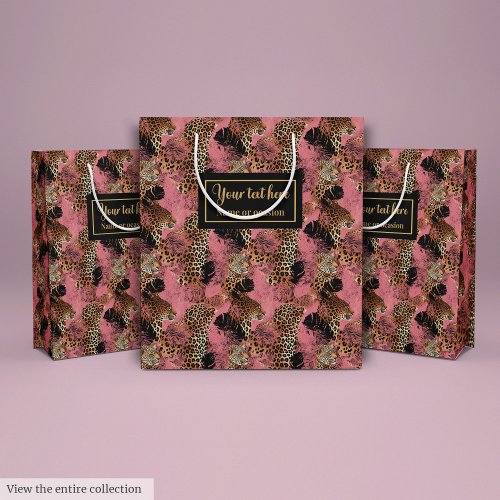 Trendy magenta leopard animal skin gift pack medium gift bag