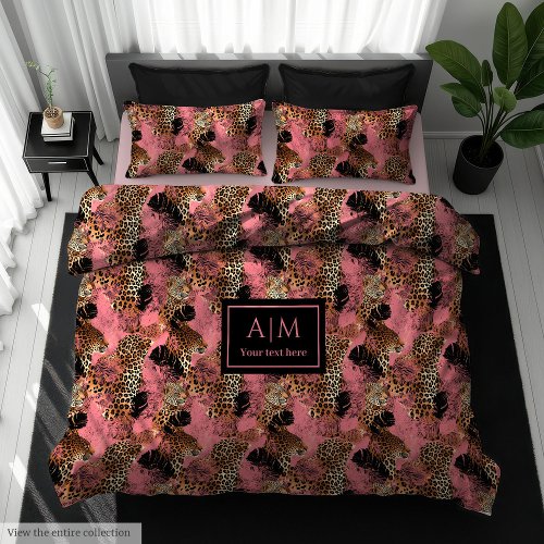 Trendy magenta leopard skin watercolor duvet set
