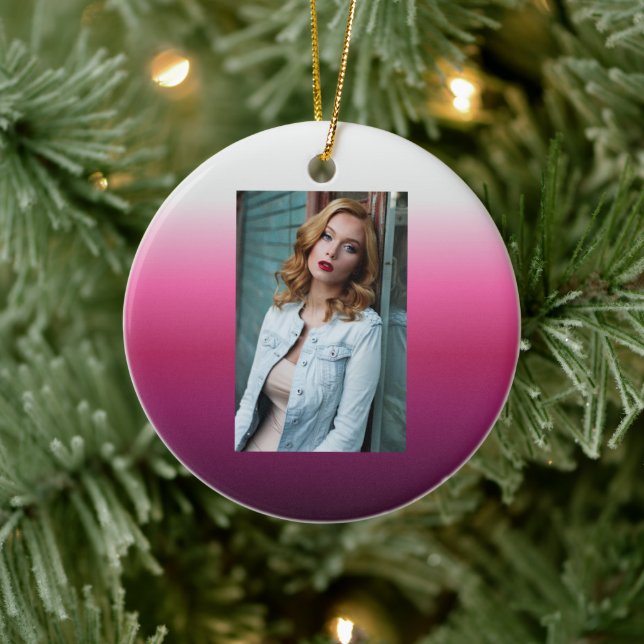 trendy magenta maroon marsala burgundy ombre ceramic ornament (Tree)