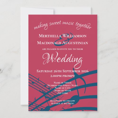 Trendy Magenta MUSIC NOTES Wedding Invitation