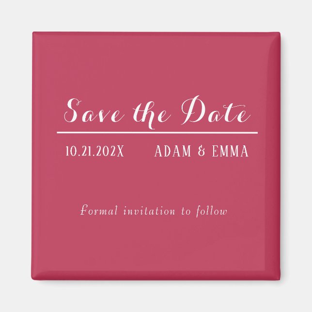 Trendy Magenta & White Save The Date Magnet (Front)