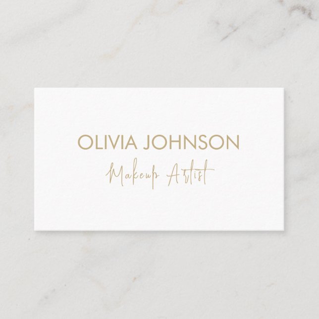 Trendy Makeup Artist Business Cards | Gold White (Front)