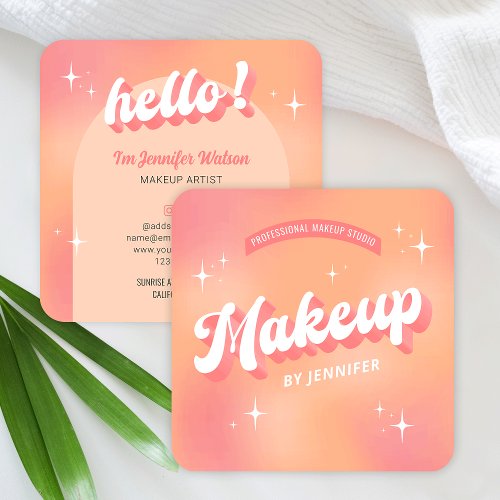 Trendy Makeup Artist Girly Retro Peach Beauty Square Business Card
