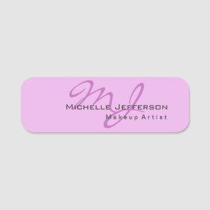 Trendy Makeup Artist Lilac & Orchid Color Monogram Name Tag